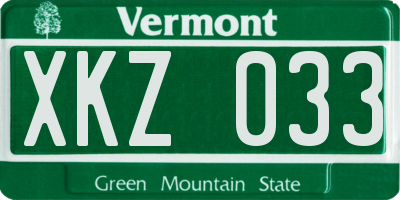 VT license plate XKZ033