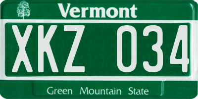 VT license plate XKZ034