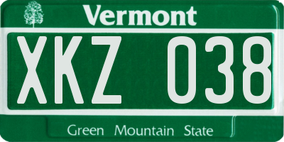 VT license plate XKZ038