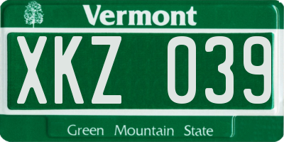 VT license plate XKZ039
