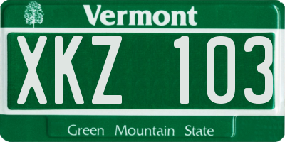 VT license plate XKZ103