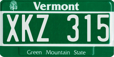 VT license plate XKZ315