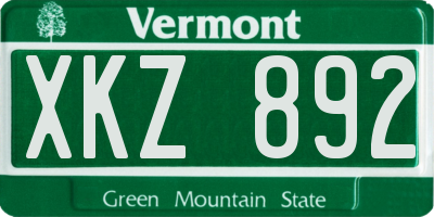 VT license plate XKZ892