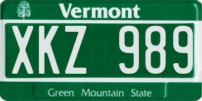 VT license plate XKZ989
