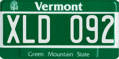VT license plate XLD092