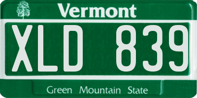 VT license plate XLD839