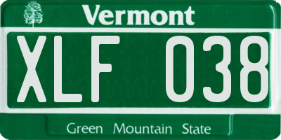 VT license plate XLF038