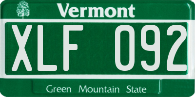 VT license plate XLF092