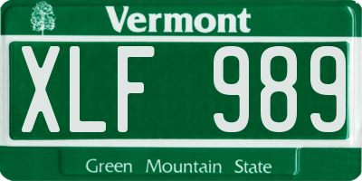 VT license plate XLF989