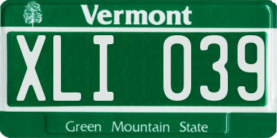 VT license plate XLI039