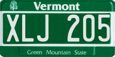 VT license plate XLJ205