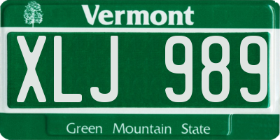 VT license plate XLJ989