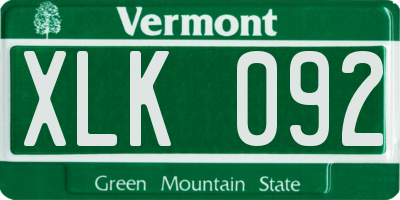 VT license plate XLK092