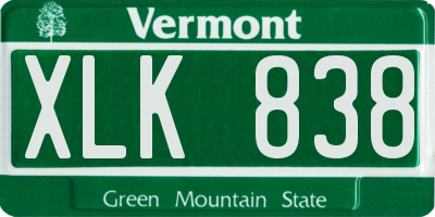 VT license plate XLK838