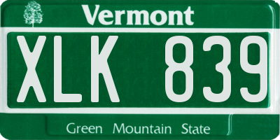 VT license plate XLK839