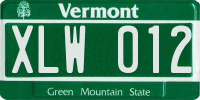 VT license plate XLW012