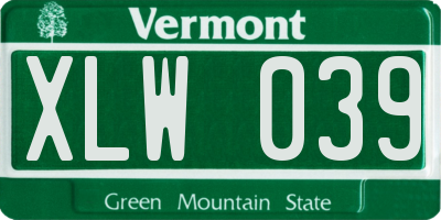 VT license plate XLW039