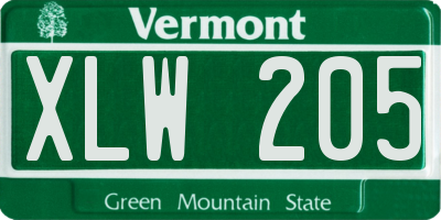 VT license plate XLW205