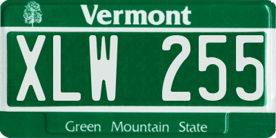 VT license plate XLW255