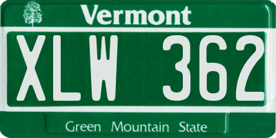 VT license plate XLW362