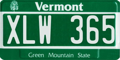 VT license plate XLW365