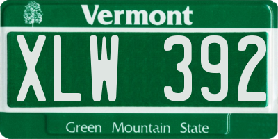 VT license plate XLW392