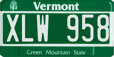 VT license plate XLW958