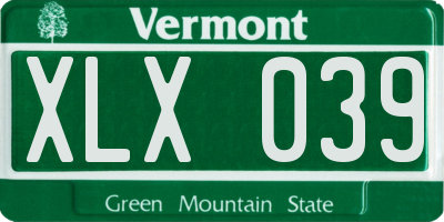 VT license plate XLX039