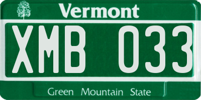 VT license plate XMB033