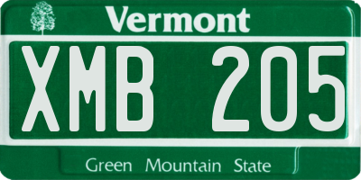 VT license plate XMB205