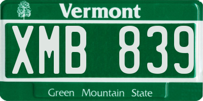 VT license plate XMB839
