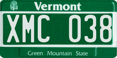 VT license plate XMC038