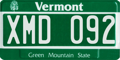 VT license plate XMD092