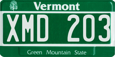 VT license plate XMD203