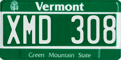 VT license plate XMD308