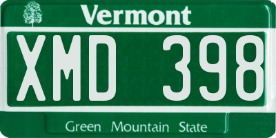 VT license plate XMD398
