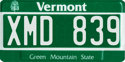 VT license plate XMD839
