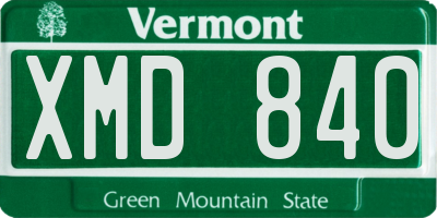VT license plate XMD840