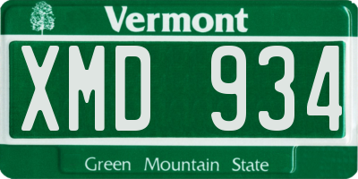VT license plate XMD934