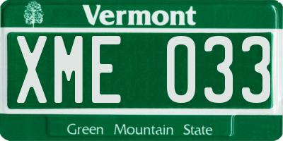 VT license plate XME033