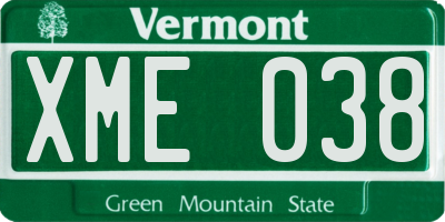 VT license plate XME038
