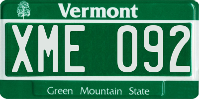 VT license plate XME092