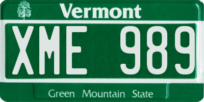 VT license plate XME989