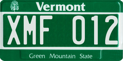 VT license plate XMF012