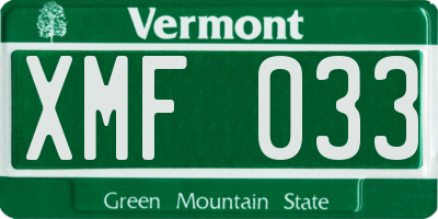 VT license plate XMF033
