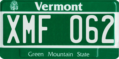 VT license plate XMF062