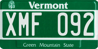 VT license plate XMF092