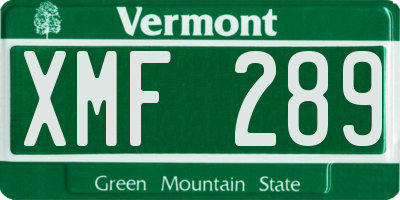 VT license plate XMF289