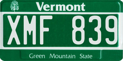 VT license plate XMF839