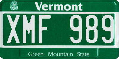 VT license plate XMF989
